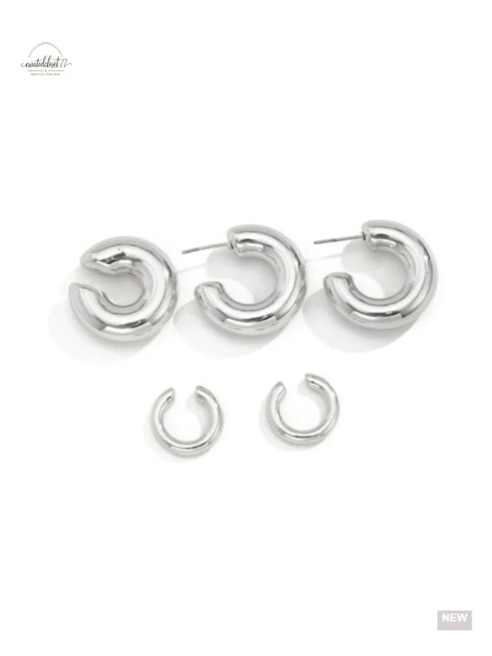5-Piece Chunky Gold Huggie Hoop Ear Cuff Set Clip On Non Piercing Statement